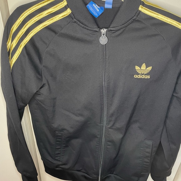 Adidas Gold and Black Three Stripe Zip Up - Picture 1 of 4